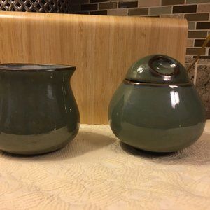 Sango Nova Cream and Sugar Set Sage Green 3 Piece